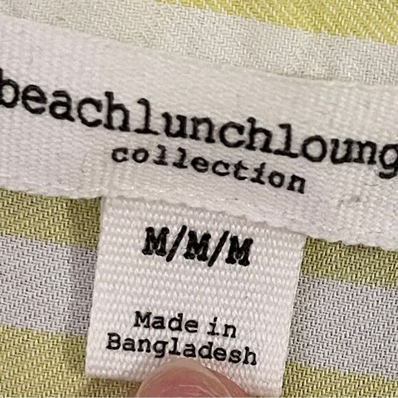 BeachLunchLounge Tie Front Short Sleeve Striped Button-Up Shirt Yellow White Med - Picture 8 of 12